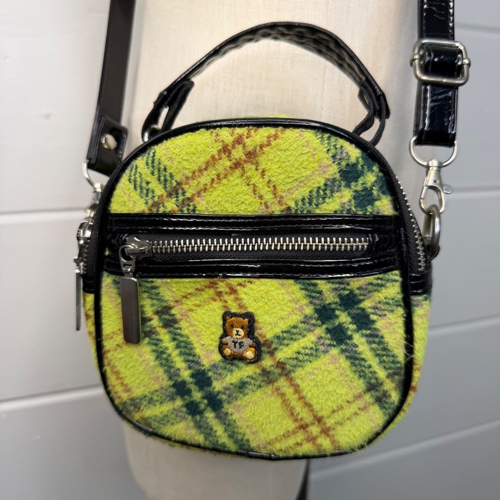 Teddy Fresh Mini Crossbody Plaid Yellow Green Academia Preppy‎